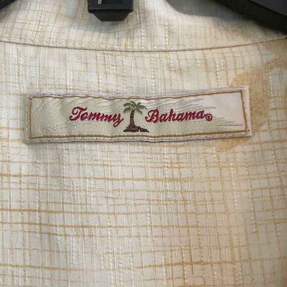 Tommy Bahama 100% Silk Button Up Shirt Yellow Tropical Leaves Aloha Camp Mens XL - Picture 5 of 7